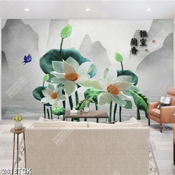 Tranh cá chép bên những bông hoa sen trắng in 5d