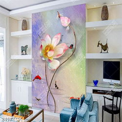 Tranh giả ngọc hoa sen hồng và đàn cá chép vàng psd