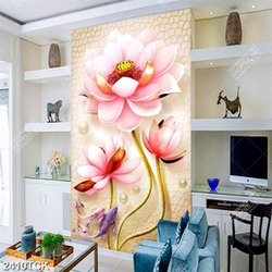 Tranh hồ hoa sen hồng và đàn cá chép vàng giả ngọc psd