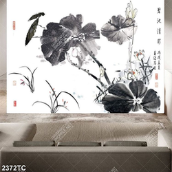 Tranh sơn dầu hoa Sen thư pháp