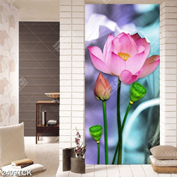 Tranh psd những bông hoa sen hồng bên đài sen xanh