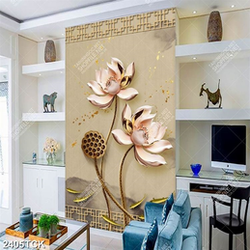 Tranh giả ngọc hoa sen hồng và đàn cá chép dáp vàng