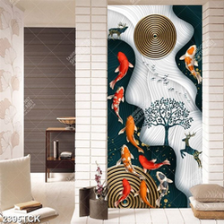 Tranh in uv đàn cá chép tung tăng bơi lội trong dòng nước