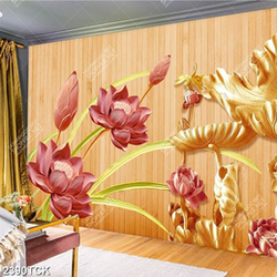 Tranh những bông hoa sen hồng giả ngọc trên nền gỗ