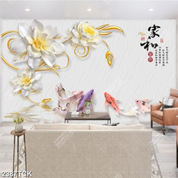 Tranh cá chép và những bông hoa sen giả ngọc in 5d