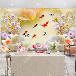 Tranh in canvas đàn cá chép và đôi chim bên hồ sen Tranh in canvas đàn cá chép và đôi chim bên hồ sen