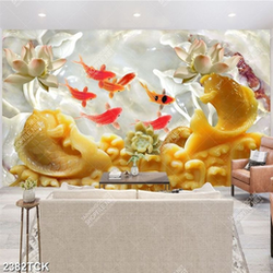 Tranh chú cá chép giả ngọc bên những bông hoa sen Tranh chú cá chép giả ngọc bên những bông hoa sen