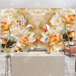 Tranh hồ hoa sen hồng và đàn cá chép giả ngọc psd Tranh hồ hoa sen hồng và đàn cá chép giả ngọc psd