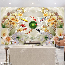 Tranh những cành hoa mộc lan trắng bên đàn cá chép Tranh những cành hoa mộc lan trắng bên đàn cá chép