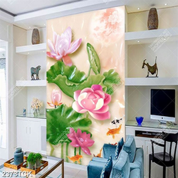 Tranh những bông sen hồng bên cá chép trang trí tường Tranh những bông sen hồng bên cá chép trang trí tường