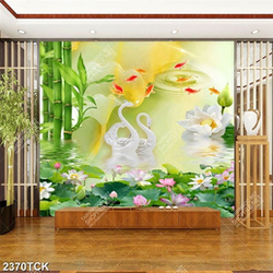 Tranh in tường đầm hoa sen trắng bên thiên nga trắng Tranh in tường đầm hoa sen trắng bên thiên nga trắng