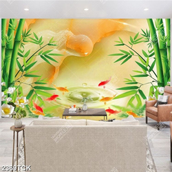 Tranh nghệ thuật hoa sen và đàn cá chép bên tre xanh Tranh nghệ thuật hoa sen và đàn cá chép bên tre xanh