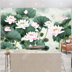 Tranh những chiếc lá xanh xen kẻ bông hoa sen hồng Tranh những chiếc lá xanh xen kẻ bông hoa sen hồng