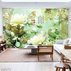 Tranh 3D hoa Sen và đôi chim uyên ương