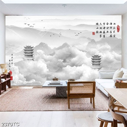 Tranh thư pháp và chùa trên núi