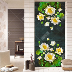 Tranh in uv những bông hoa sen trắng bên lá màu xanh Tranh in uv những bông hoa sen trắng bên lá màu xanh