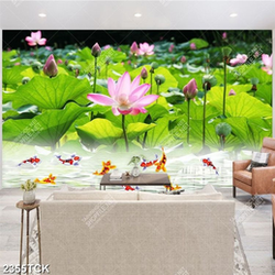 Tranh in tường những bông hoa sen hồng và cá chép Tranh in tường những bông hoa sen hồng và cá chép
