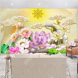 Tranh in canvas những đám mây trên hồ hoa sen hồng Tranh in canvas những đám mây trên hồ hoa sen hồng