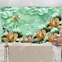 Tranh cá chép giả ngọc bên những bông hoa sen hồng Tranh cá chép giả ngọc bên những bông hoa sen hồng