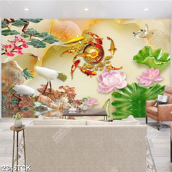 Tranh tranh hoa sen cá chép bên cành thông giả ngọc Tranh tranh hoa sen cá chép bên cành thông giả ngọc