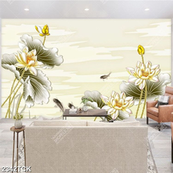 Tranh những bông hoa sen màu trắng trên hồ cá chép 5d Tranh những bông hoa sen màu trắng trên hồ cá chép 5d