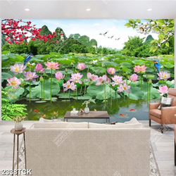 Tranh in canvas cành hoa anh đào bên hoa sen khoe sắc Tranh in canvas cành hoa anh đào bên hoa sen khoe sắc