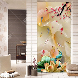 Tranh cành hoa anh đào khoe sắc đỏ bên cá chép psd Tranh cành hoa anh đào khoe sắc đỏ bên cá chép psd