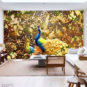 Tranh phù điêu chim công in tường đẹp