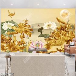 Tranh dán tường hồ cá chép và đàn chim điêu khắc gỗ Tranh dán tường hồ cá chép và đàn chim điêu khắc gỗ