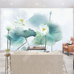 Tranh hồ hoa sen trắng  khoe sắc xinh đẹp dán tường Tranh hồ hoa sen trắng  khoe sắc xinh đẹp dán tường