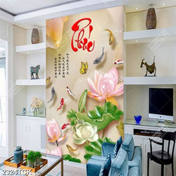 Tranh nghệ thuật hoa sen và đàn cá chép bên chữ phúc Tranh nghệ thuật hoa sen và đàn cá chép bên chữ phúc