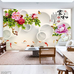 Tranh 3D mẫu đơn và cá chép