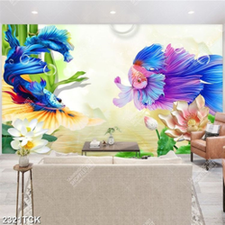 Tranh hai chú cá sim betta màu xanh dương xinh đẹp in 5d Tranh hai chú cá sim betta màu xanh dương xinh đẹp in 5d