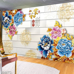 Tranh 3D hoa mẫu đơn thư pháp