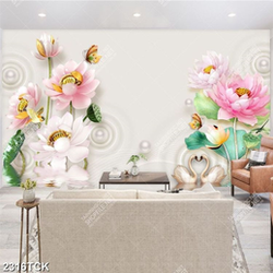 Tranh bông hoa sen chen chúc lá trong hồ thiên nga Tranh bông hoa sen chen chúc lá trong hồ thiên nga