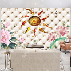 Tranh đàn cá chép bên những bông hoa sen hồng psd Tranh đàn cá chép bên những bông hoa sen hồng psd