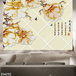 Tranh tài lộc hoa mẫu đơn thư pháp