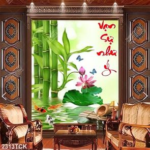 Tranh những chú cá chép bên cây tre xanh trang trí tường Tranh những chú cá chép bên cây tre xanh trang trí tường