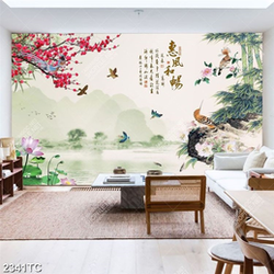 Tranh hoa đào và cảnh sơn thủy