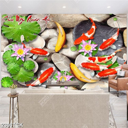 Tranh đàn cá chép vàng trong làn nước trong vắt in 3d Tranh đàn cá chép vàng trong làn nước trong vắt in 3d