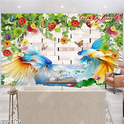 Tranh những bông hoa khoe sắc bên chú cá sim betta psd Tranh những bông hoa khoe sắc bên chú cá sim betta psd