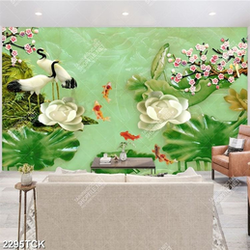 Tranh in tường những chú chim hạc bên hồ hoa sen trắng Tranh in tường những chú chim hạc bên hồ hoa sen trắng