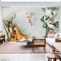 Tranh hươu và chim Hạc giả ngọc chất lượng cao