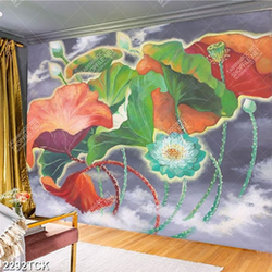 Tranh bông hoa sen đan xen những chiếc lá úa sơn dầu Tranh bông hoa sen đan xen những chiếc lá úa sơn dầu