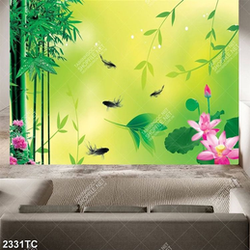 Tranh tre và hoa sen cá chép