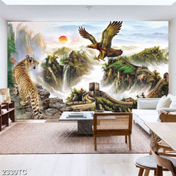 Tranh Hổ và đại bàng, vạn lý trường thành in kính đẹp