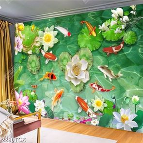 Tranh in uv cành hoa mộc lan trên mặt hồ cá chép vàng Tranh in uv cành hoa mộc lan trên mặt hồ cá chép vàng