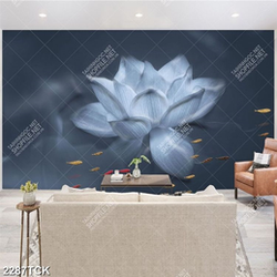 Tranh decor đàn cá chép tung tăng bên bông hoa sen trắng Tranh decor đàn cá chép tung tăng bên bông hoa sen trắng