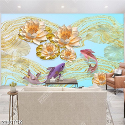 Tranh bông hoa sen trắng bên đôi cá chép vàng giả ngọc Tranh bông hoa sen trắng bên đôi cá chép vàng giả ngọc