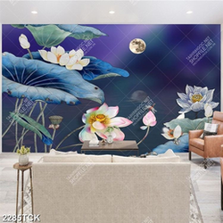 Tranh ánh trăng tròn soi sáng hồ hoa sen dán tường Tranh ánh trăng tròn soi sáng hồ hoa sen dán tường